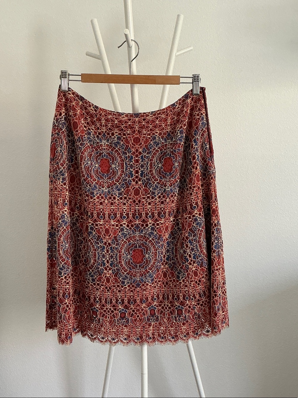 Sundance Lace Midi Skirt with Blue Accents